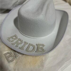 White Bride Cowboy Hat, veil, and bride heart purse for bachelorette